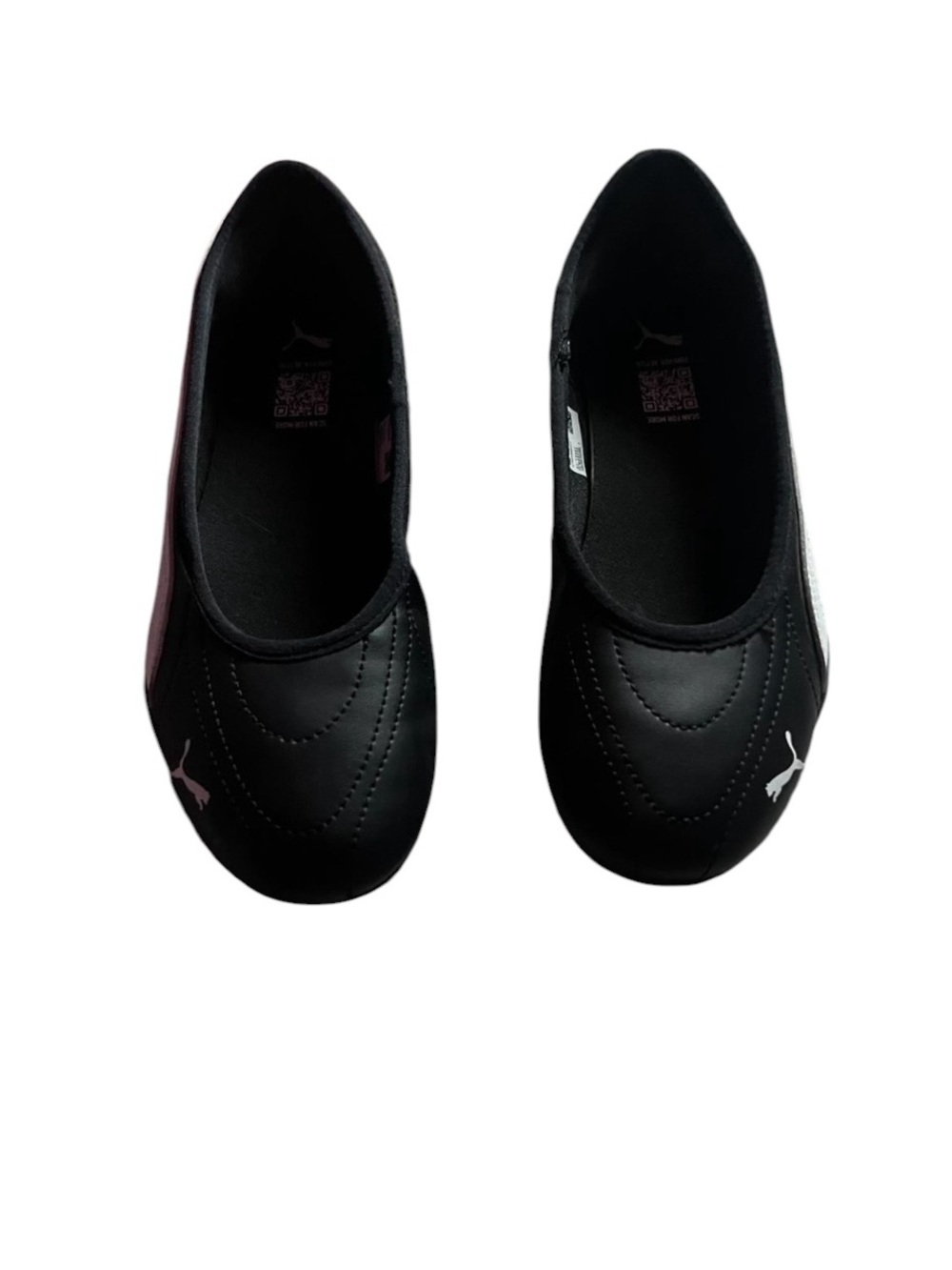 Puma Black Ballet Flats with White Logo Accent